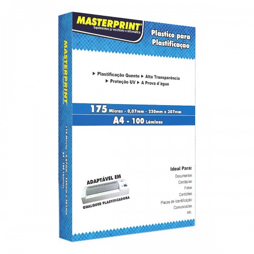 Plástico para Plastificação A4 175 Micra MasterPrint 100 Fls