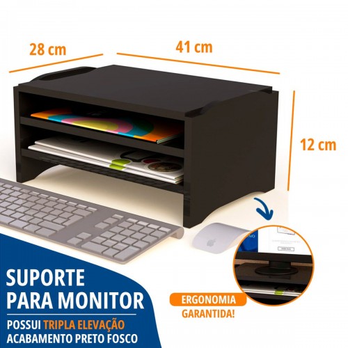 Suporte Mesa Triplo Monitor Notebook Ergonômico MDF Stalo