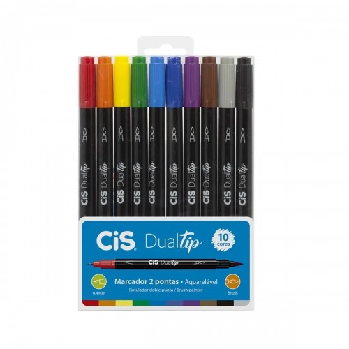 Caneta Brush dualtip 10 cores Cis - CIS - Marcador Artístico