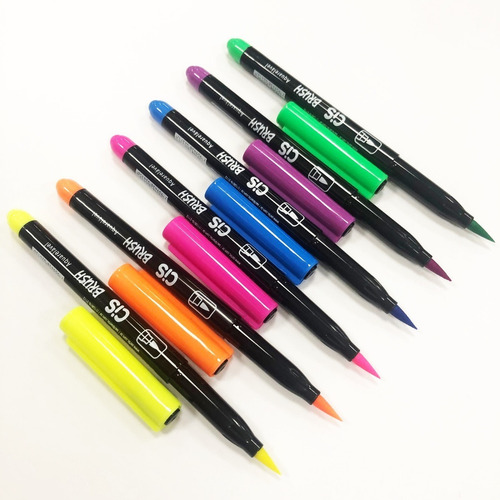 Caneta Brush Pen 6 Cores Neon Aquarelável Cis - CIS - Neon