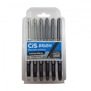 Caneta Brush Pen 6 Cores Tons de Cinza Aquarelável...