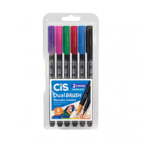 Caneta Brush Pincel Dual Aquarelável Cis Pen 6 Cores Normais - CIS - Brush Pincel Dual Aquarelável