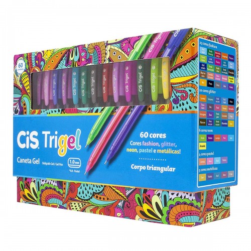 Caneta Trigel Cis 60 Cores Pastel Neon Metálicas e glittes Cis - CIS - caneta gel