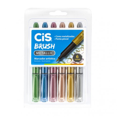 Caneta Brush Pen Metallic 6 Cores Metalicas Cis - CIS - Brush Pen Metallic 6 Cores
