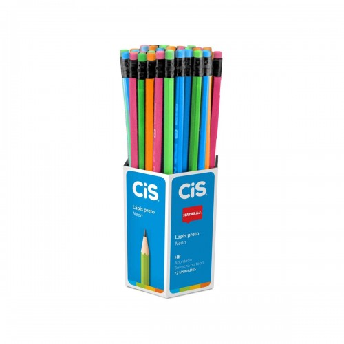 Lápis Decorado Neon Com Borracha 72 Unidades Cis - CIS - Neon