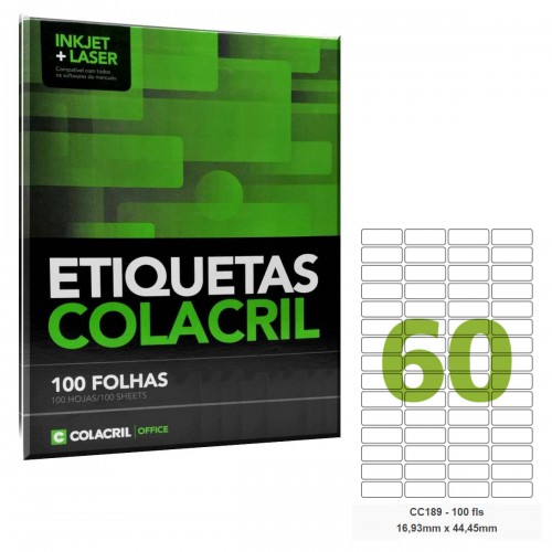 Etiqueta Adesiva Carta CC189 16,93 x 44,45 mm 100 Folhas Colacril - ColaCril - CC189