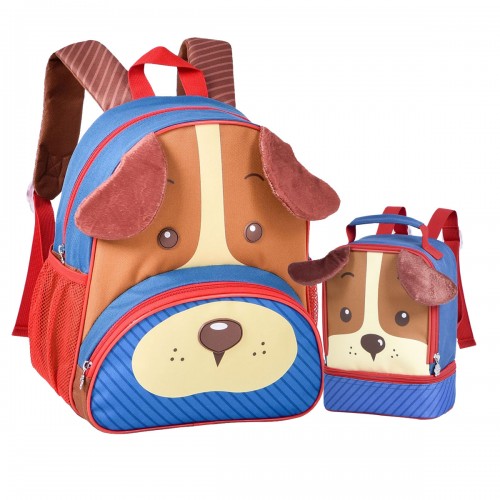 Mochila Costas Escolar Infantil Cachorrinho Lancheira Clio