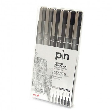Caneta Uni Pin Nankin 6 Unidades 0.1 0.5 Uniball