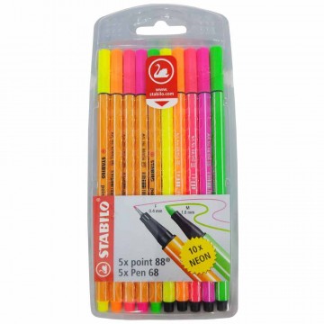 Caneta Hidrográfica Duo Point 88 Pen 68 Neon Stabilo Com 10 Cores