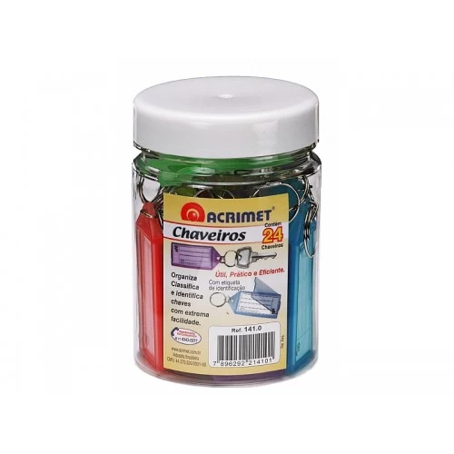 Organizador De Chaves Pote Com 24 Chaveiros  Coloridos Acrimet - Acrimet - 141