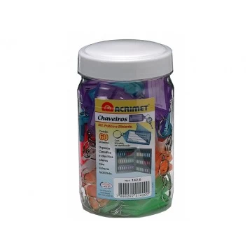 Organizador De Chaves Pote Com 60 Chaveiros Colori...