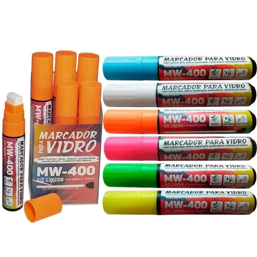 Giz Liquido Marcador Vidro Plástico Quadro Metal 6 Unidades