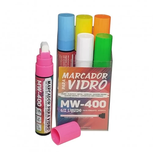 Giz Liquido Marcador Vidro Plástico Quadro Metal 6 Unidades