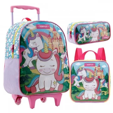 Kit Mochila Infantil Unicórnio Lancheira Estojo Xe...