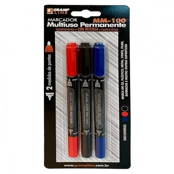 Marcador Permanente Multiuso MM-100 - 3 Cores