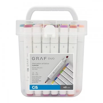 Marcador Artístico 2 Pontas CiS Graf Duo 48 Cores