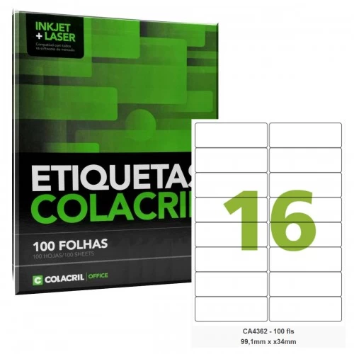 Etiqueta Adesiva A4 CA4362 99,1 x 34 mm 100 Folhas Colacril - ColaCril - CA4362