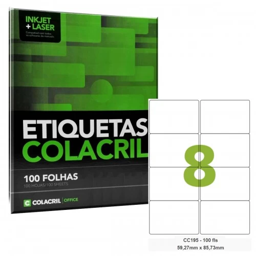 Etiqueta Adesiva Carta CC195 59,27 x 85,73 mm 100 Folhas Colacril - ColaCril - CC195
