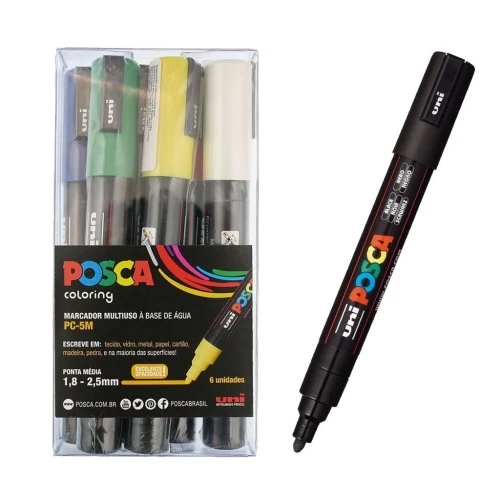 Caneta Posca PC-5M 6 Cores Uni Ball - Uni-ball - Posca