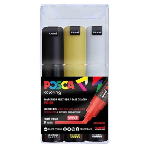 Caneta Posca PC-8K 3 Cores Uni Ball - Uni-ball - Posca