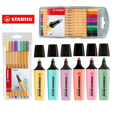Kit Lettering Marca Texto E Caneta Stabilo Cores Neon Pastel Original 24 Pcs