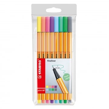Caneta Hidrográfica Point 88 0,4mm Pastel Stabilo Com 8 Cores 