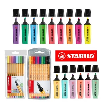 Kit Marca Texto E Caneta Stabilo Cores Neon Pastel Original 33 Pcs