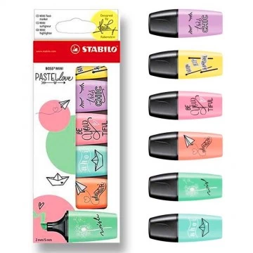 Marca Texto Boss Pastel Mini Pastel Love Stabilo 6 Cores
